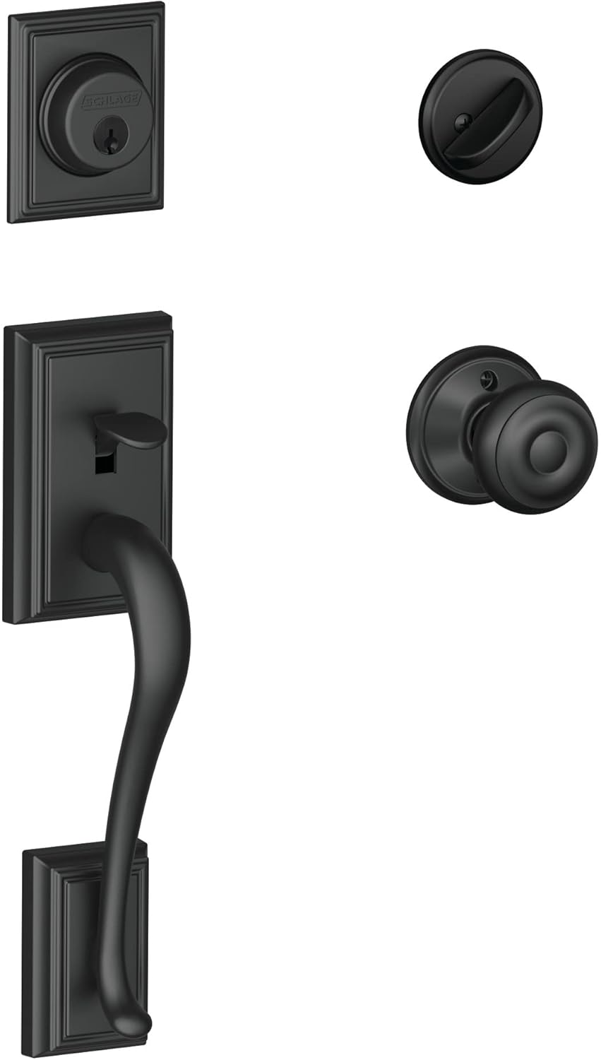 Matte Black Front Entry Handleset with Georgian Knob, Deadbolt Keyed 1 Side G741711