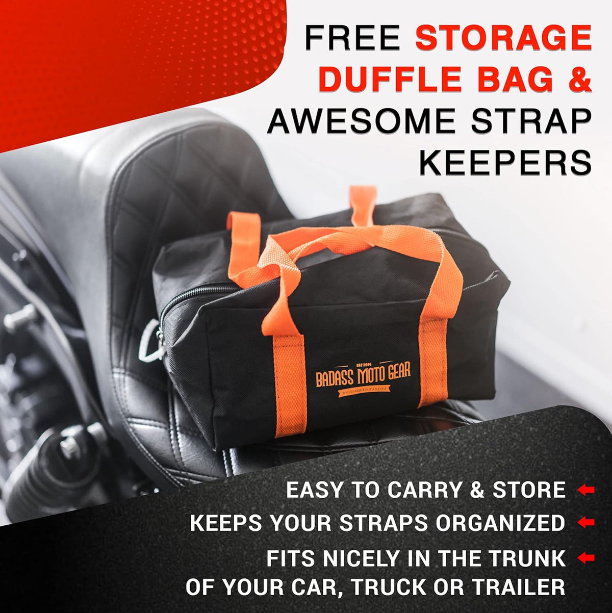 Ratchet Straps Tie Downs 4 Pk 1.5 in X 15 Foot 3300 Break Str Heavy Duty Padded Grips with Duffle Bag and Ratchet Strap Keepers K57917