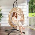 Beige Wicker Rattan Egg Chair with Stand J313484