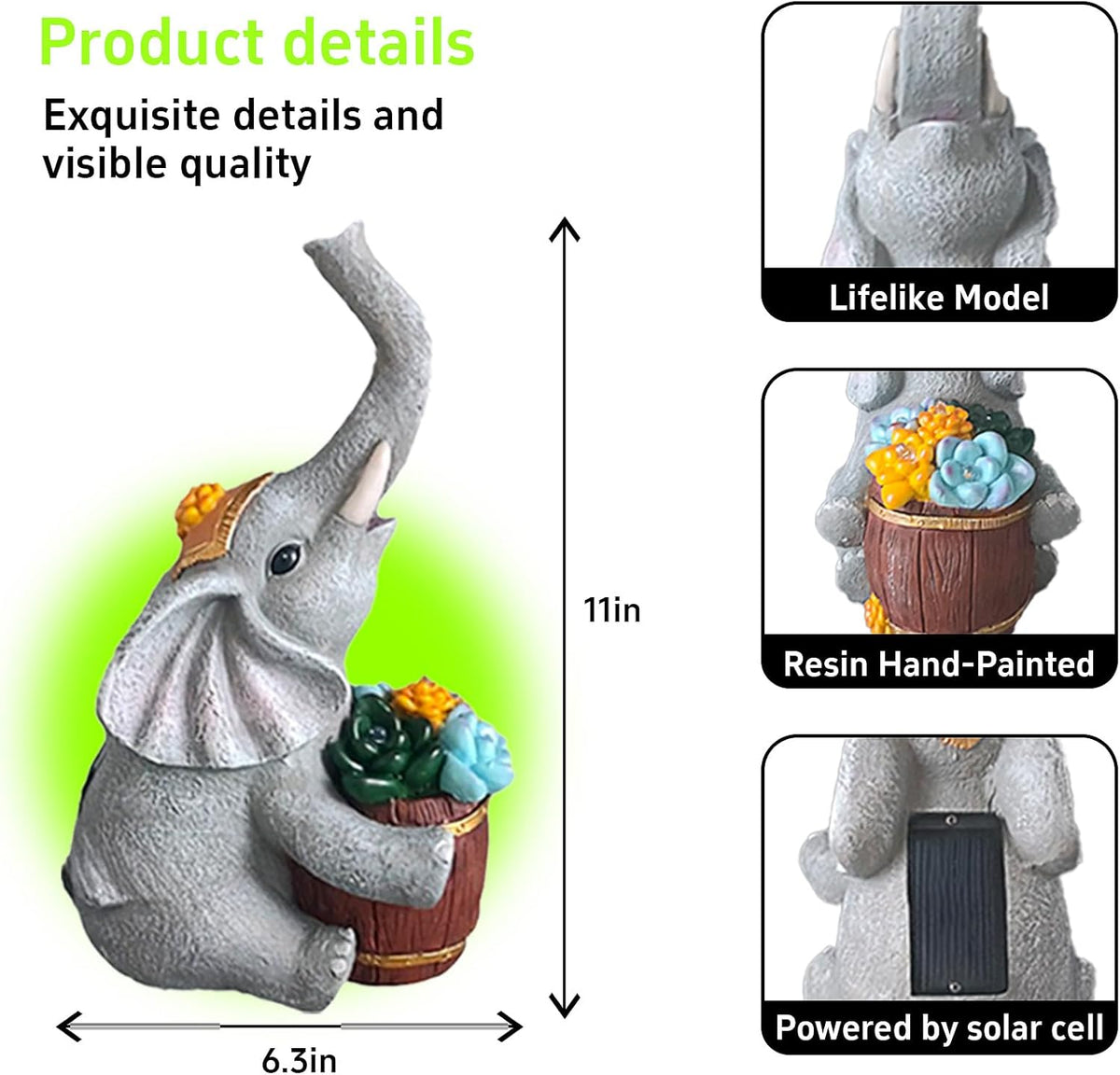 Solar Garden Elephant Statue Lights V5567