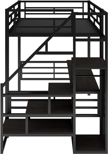 Full Size Metal Loft Bed with Desk and Wardrobe X5754