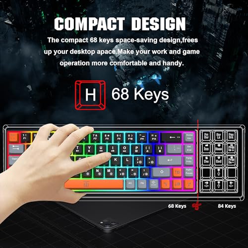 Compact RGB Backlit Gaming Keyboard (68 Keys, White&Grey&Orange) C718648