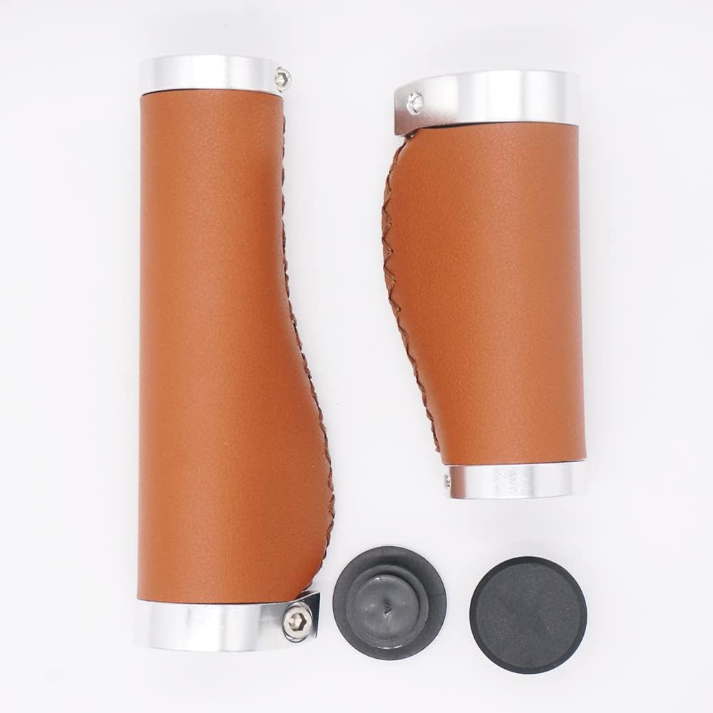 Brown Non-Slip PVC Microfiber Leather Ergonomic Double Lock-on Bike Handle Grips Y1642