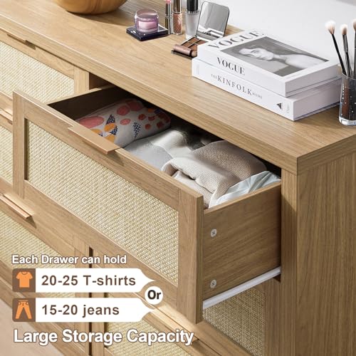 6 Drawer Rattan Wood Dresser Y83598