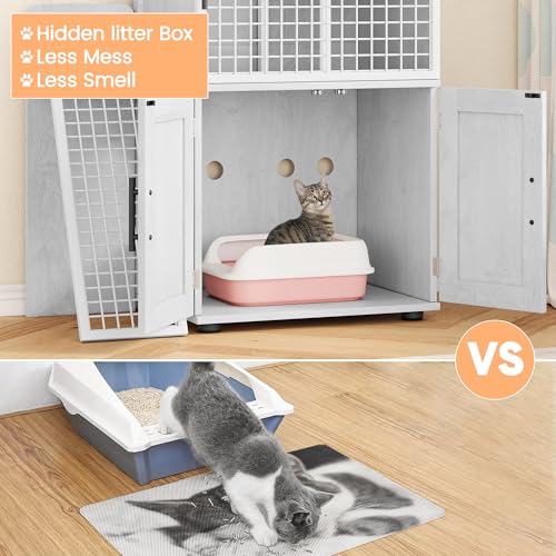 Cat Litter Box Enclosure with Platform, Double Layer, 33.5" L x 17.9" W x 41.9" H, Wax Wood A764644