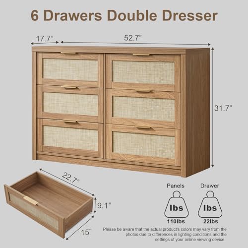 6 Drawer Rattan Wood Dresser Y83598