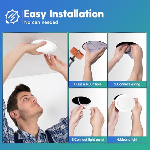 6 Pack 6 Inch Ultra-Thin LED Recessed Ceiling Light with Junction Box, Selectable 2700K/3000K/3500K/4000K/5000K, Dimmable W4944