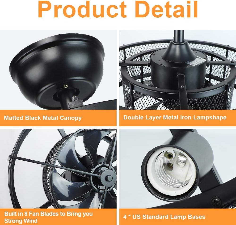 20In Caged Ceiling Fan with Light, Black R439556
