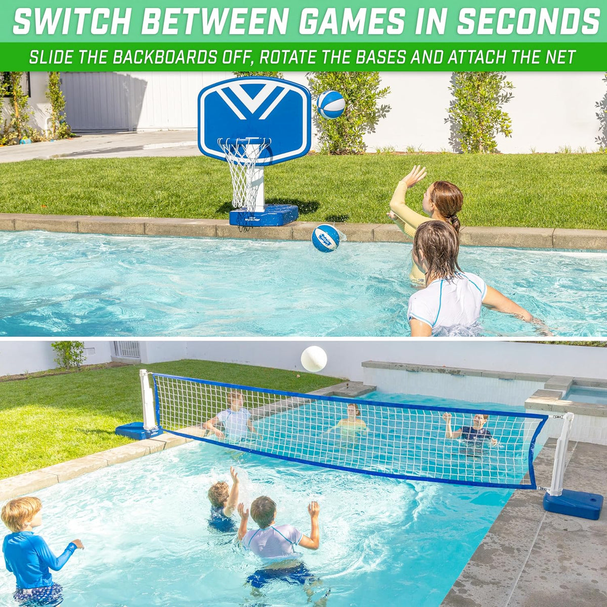 2-in-1 Pool Basketball Hoop & Volleyball Net Game Set G6154