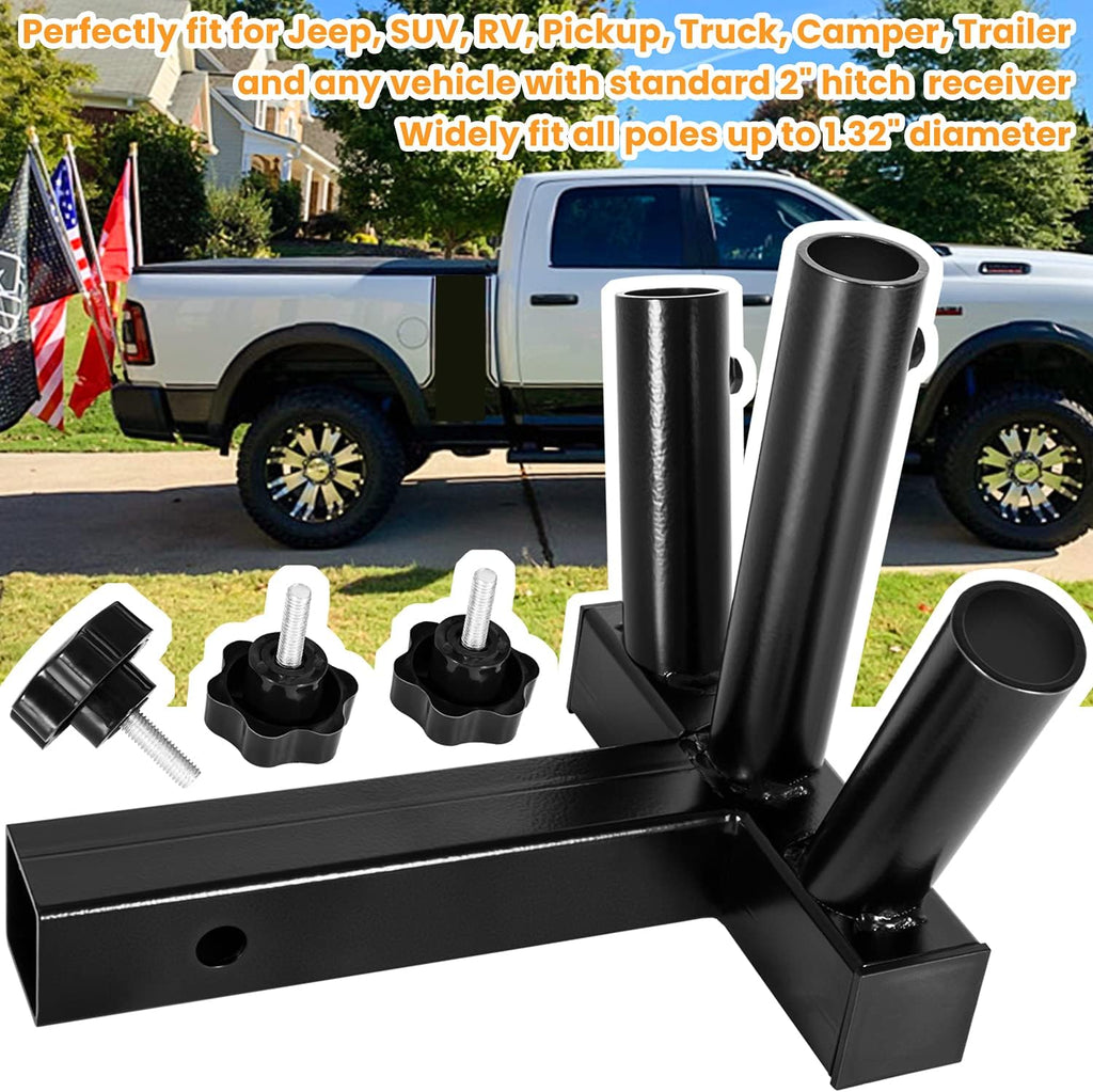 Black 3 Flagpole Hitch Mount Holder with 2 inch Hitch Receiver Q971799