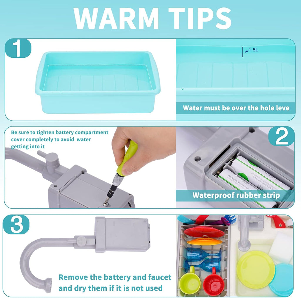 20 PCS Baby Bath Play Sink Toys, Electric Dishwasher Play Kitchen Set with Running Water F130