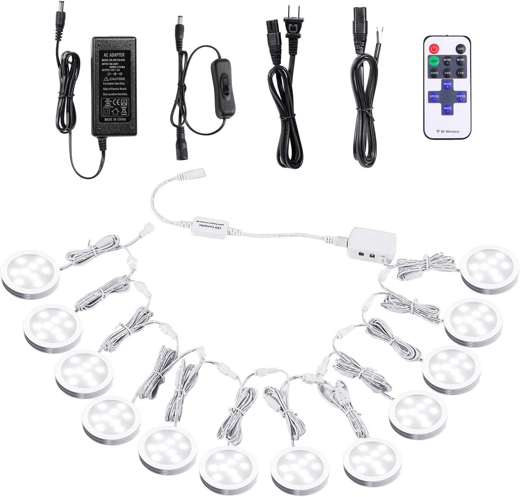 Linkable Under Cabinet LED Puck Lights with Remote Control, Daylight White, 12 Lights Kit C671444