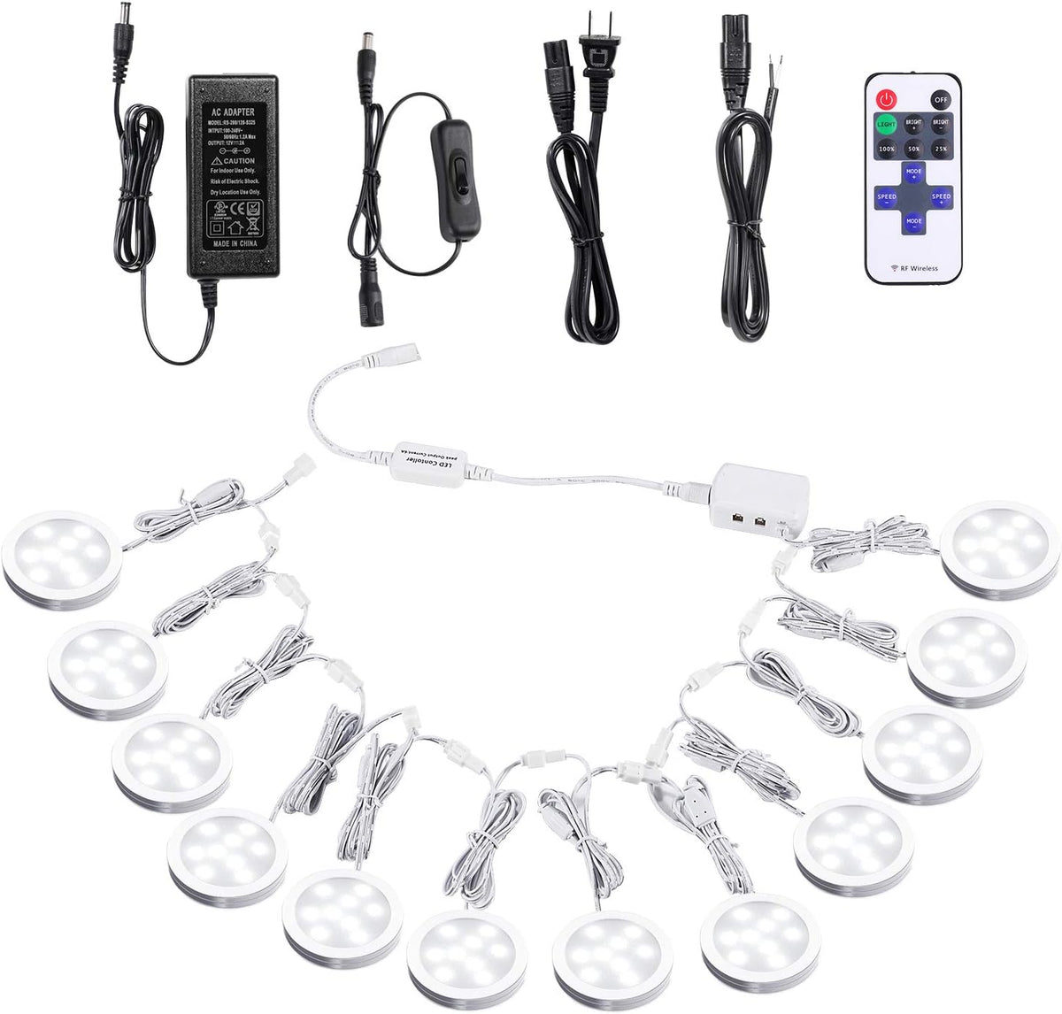 Linkable Under Cabinet LED Puck Lights with Remote Control, Daylight White, 12 Lights Kit C671444