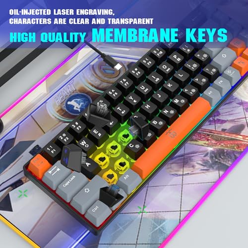 Compact RGB Backlit Gaming Keyboard (68 Keys, White&Grey&Orange) C718648