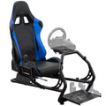 Black Blue Racing Simulator Cockpit with Wheel Stand and Reclining Seat R191