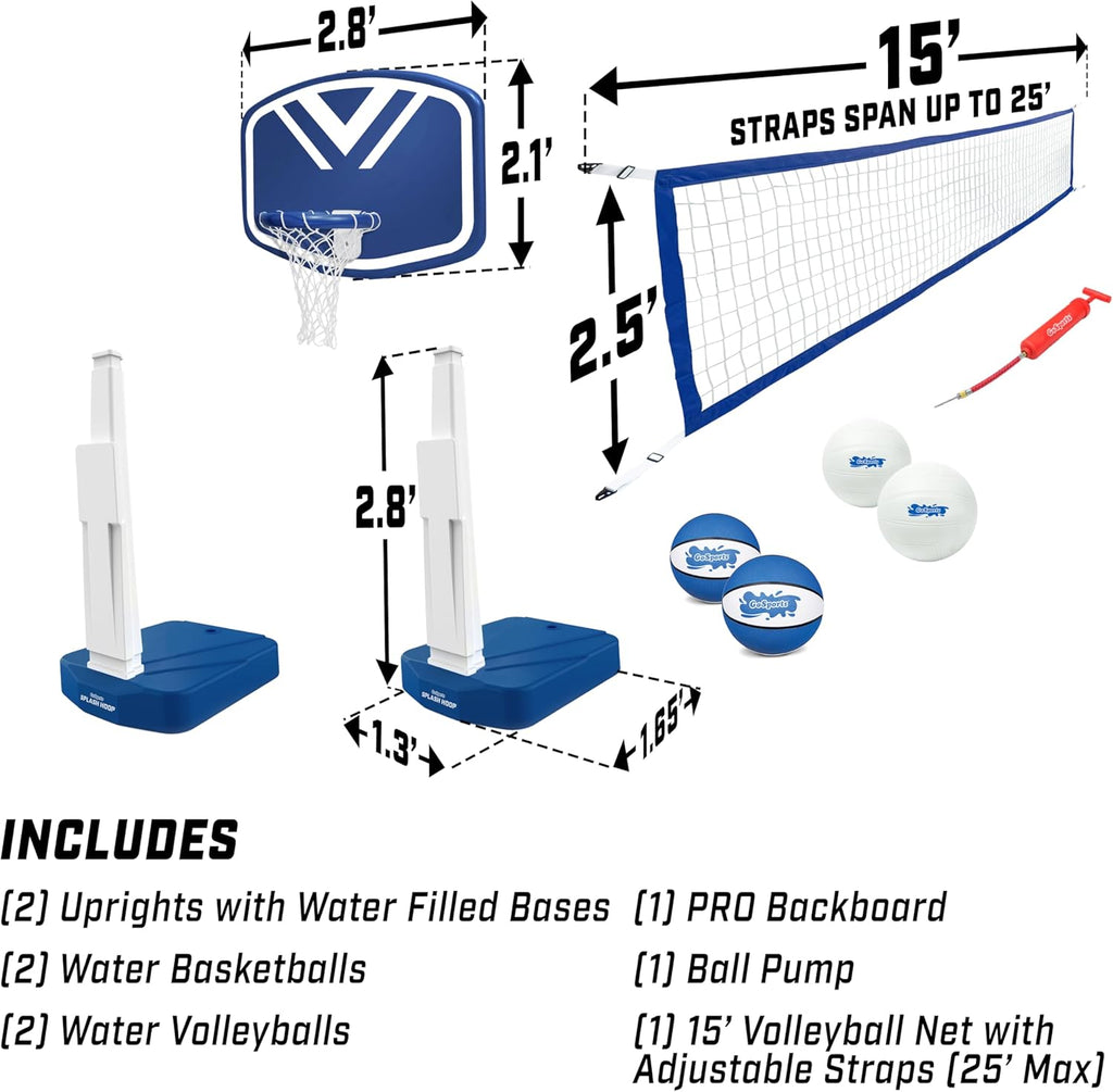 2-in-1 Pool Basketball Hoop & Volleyball Net Game Set G6154
