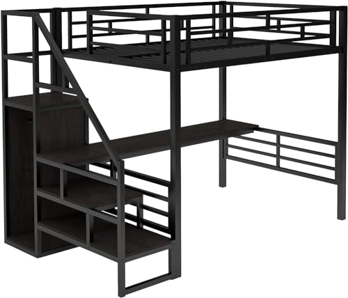 Full Size Metal Loft Bed with Desk and Wardrobe X5754