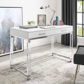 High Gloss 2 Drawers Writing Desk with Acrylic Legs and Chrome Stainless Steel Base White/Chrome V293