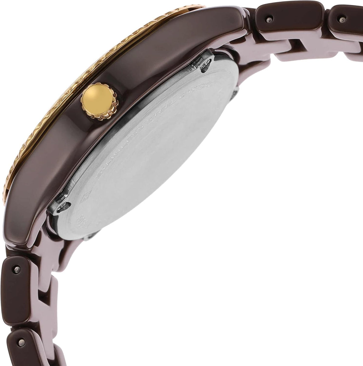 Stella Mini Quartz Stainless Steel and Ceramic Three-Hand Watch, Brown Z147725