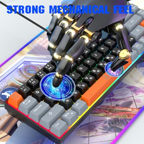 Compact RGB Backlit Gaming Keyboard (68 Keys, White&Grey&Orange) C718648