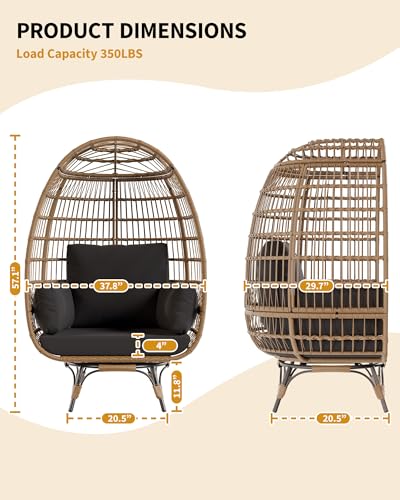 Oversize Grey Wicker Egg Chair with 4 Cushions and Ottoman H565