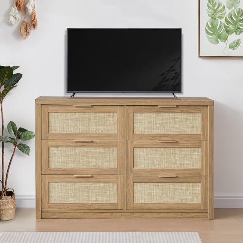 6 Drawer Rattan Wood Dresser Y83598