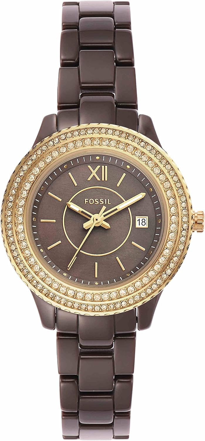 Stella Mini Quartz Stainless Steel and Ceramic Three-Hand Watch, Brown Z147725