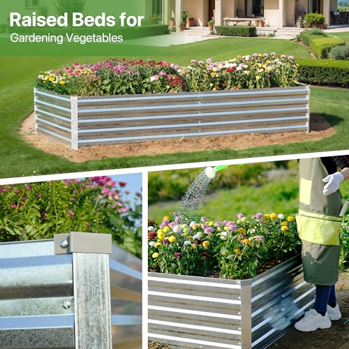 Galvanized Raised Garden Bed 8x4x1.5FT Metal Deep Planter F7398