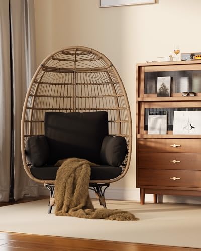 Oversize Grey Wicker Egg Chair with 4 Cushions and Ottoman H565