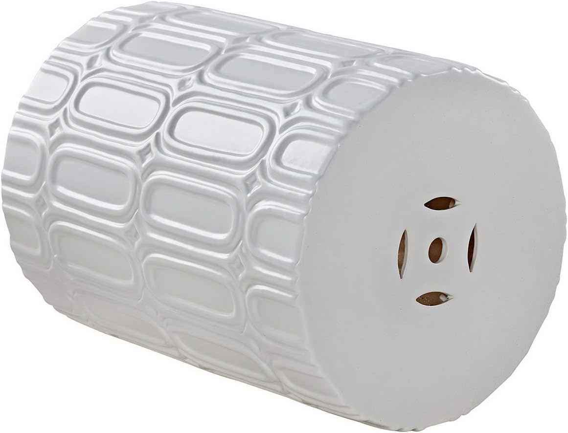 Heavy Duty Ceramic Garden Stool White Glazed Elliptical Pattern Side Table M571