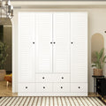 Rustic White Slat Door Wardrobe with 5 Drawers and 4 Doors P822860