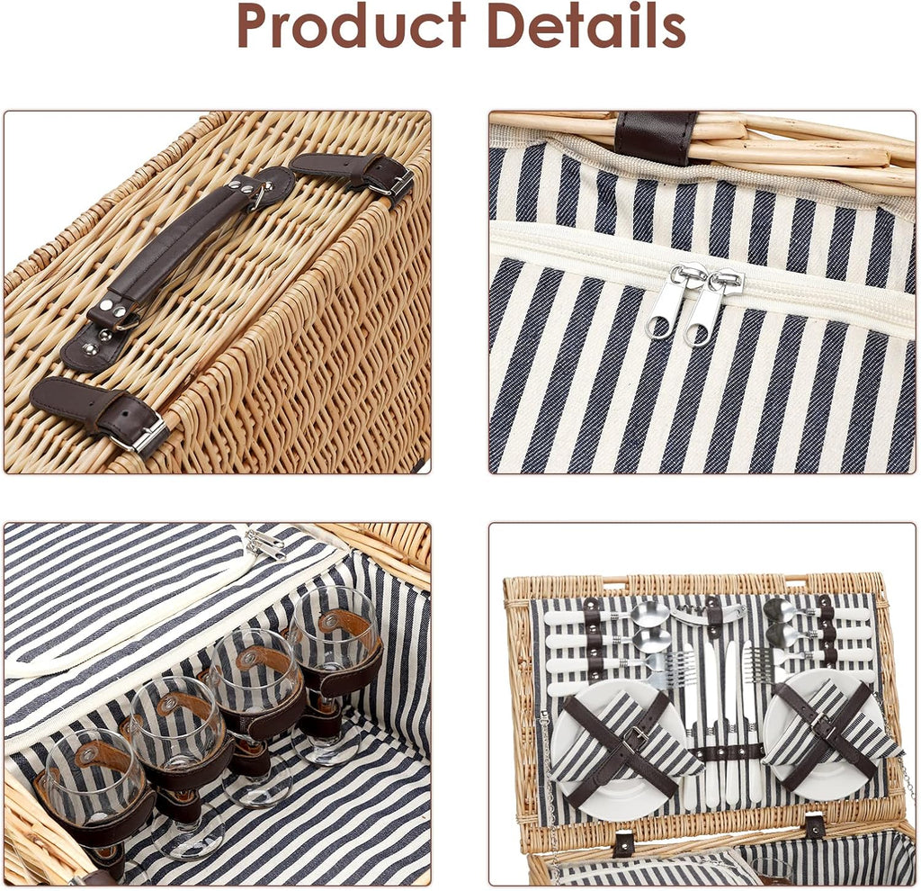 Willow Picnic Basket for 4 Persons with Insulated Cooler Bag T648