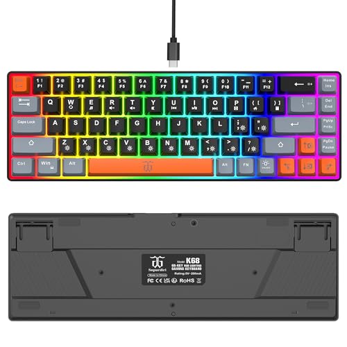 Compact RGB Backlit Gaming Keyboard (68 Keys, White&Grey&Orange) C718648