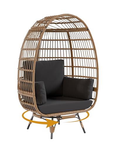 Oversize Grey Wicker Egg Chair with 4 Cushions and Ottoman H565