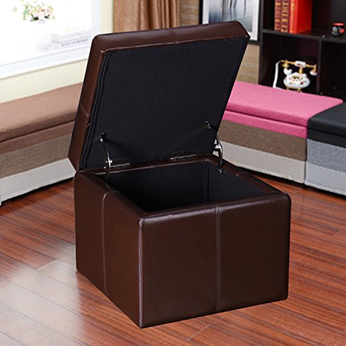 Reddish Brown Faux Leather Storage Ottoman Cube Bench T2327