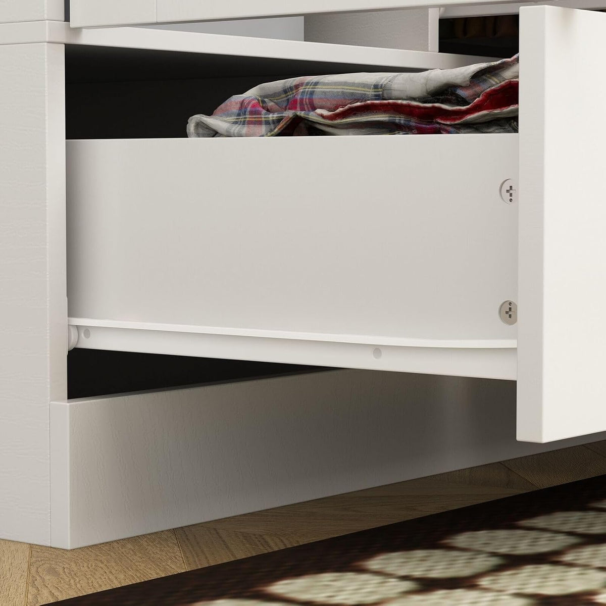 Rustic White Slat Door Wardrobe with 5 Drawers and 4 Doors P822860