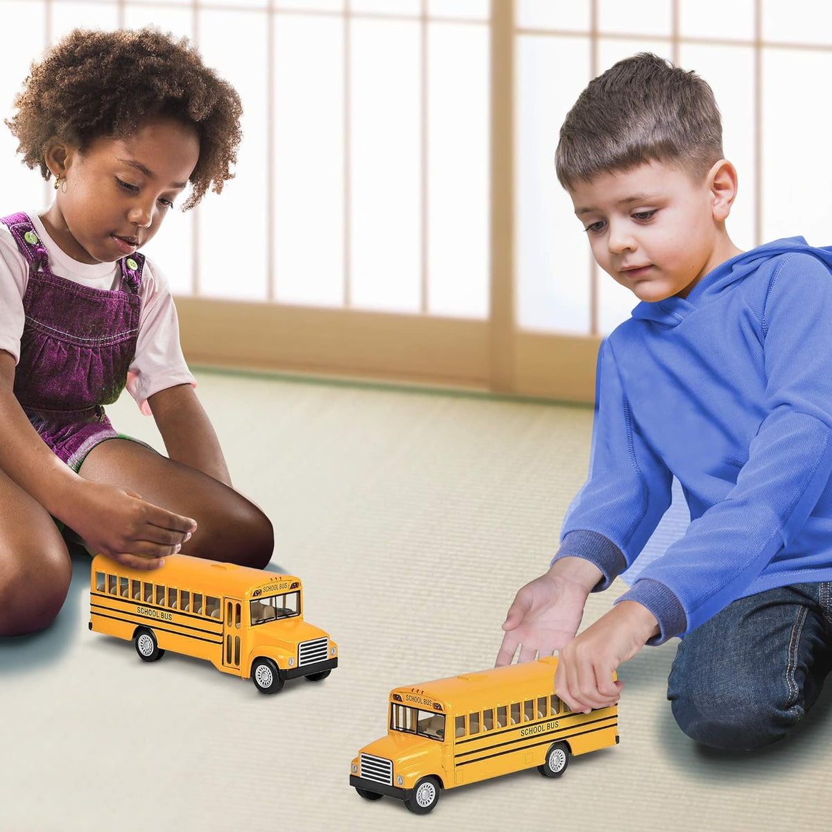 5 Inch Pull Back School Bus Toy Set of 2 Diecast Z2912