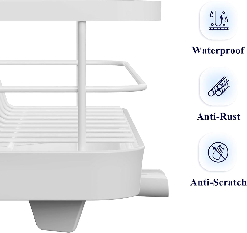 White Stainless Steel Dish Drying Rack with Cutlery Holder A56473