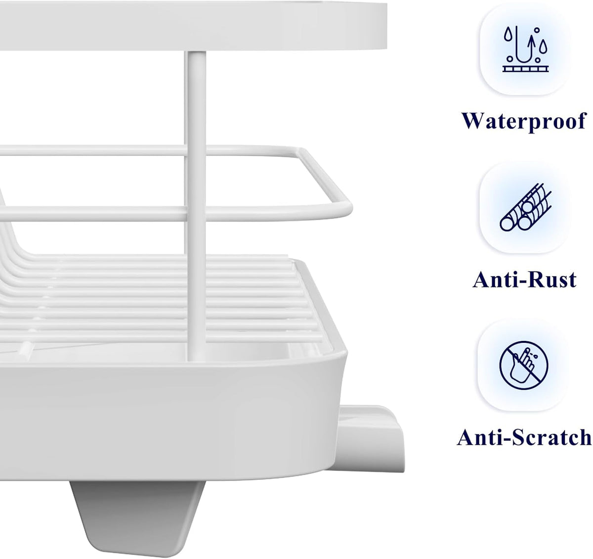 White Stainless Steel Dish Drying Rack with Cutlery Holder A56473