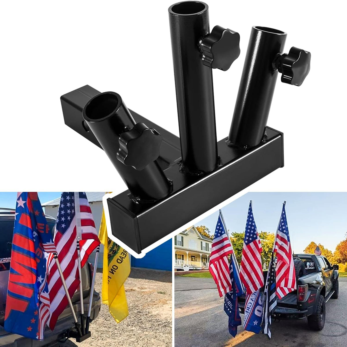 Black 3 Flagpole Hitch Mount Holder with 2 inch Hitch Receiver Q971799