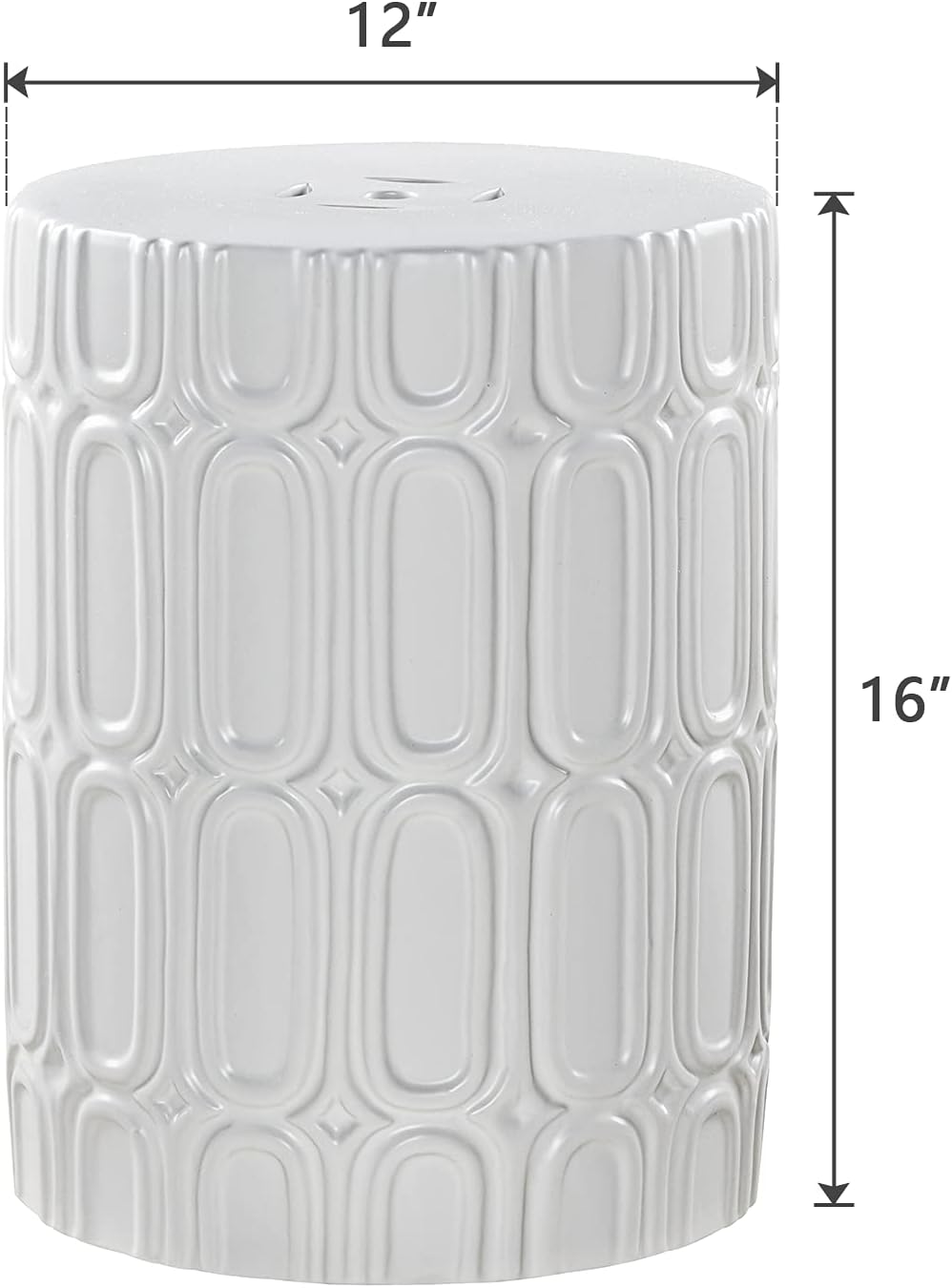 Heavy Duty Ceramic Garden Stool White Glazed Elliptical Pattern Side Table M571