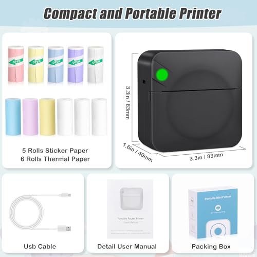 Pink Mini Thermal Printer with 11 Rolls Paper Z1011