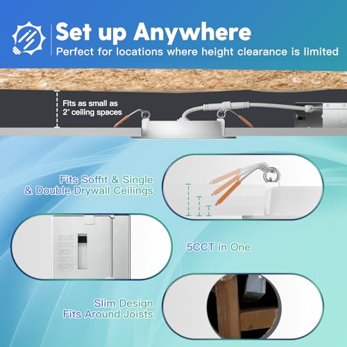 6 Pack 6 Inch Ultra-Thin LED Recessed Ceiling Light with Junction Box, Selectable 2700K/3000K/3500K/4000K/5000K, Dimmable W4944