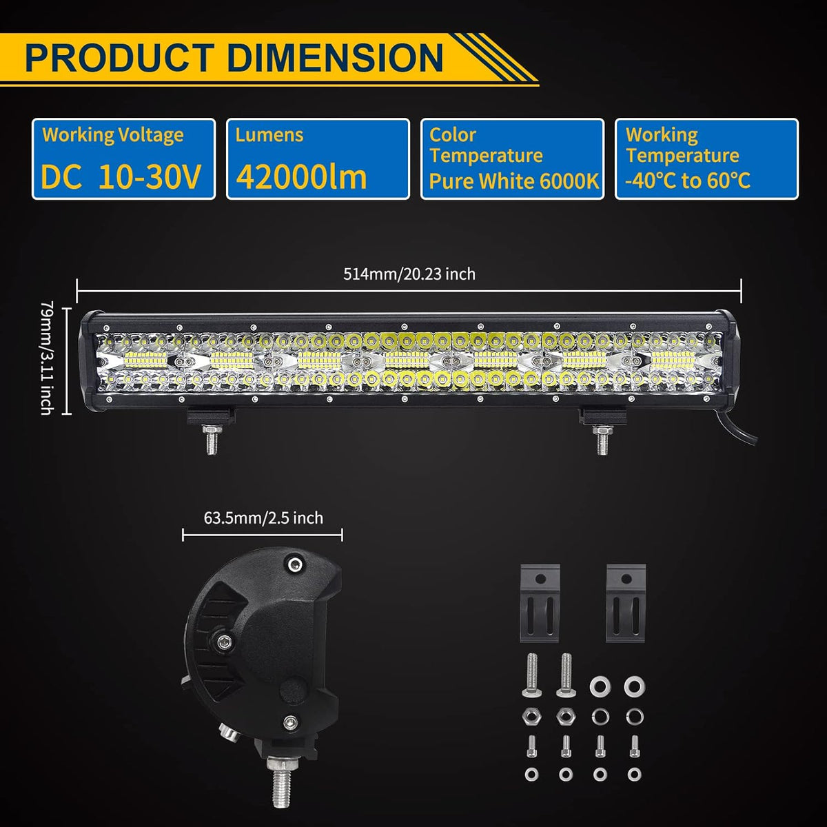 20 inch 420W LED Light Bar Spot Flood Combo Triple Row Driving Light Off Road Lights LED Pods Cubes with Wiring Harness Kit for 4X4 4WD Car ATV UTV SUV Truck Tractor Trailer 12V 24V DC L53275