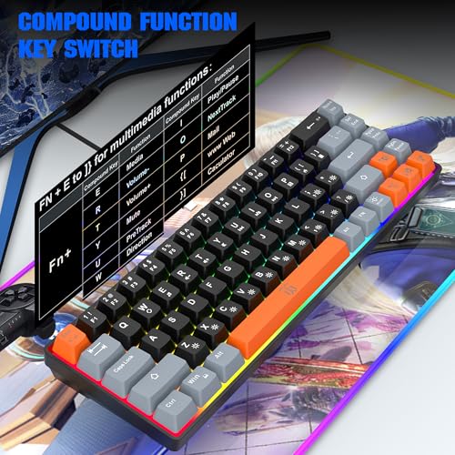Compact RGB Backlit Gaming Keyboard (68 Keys, White&Grey&Orange) C718648