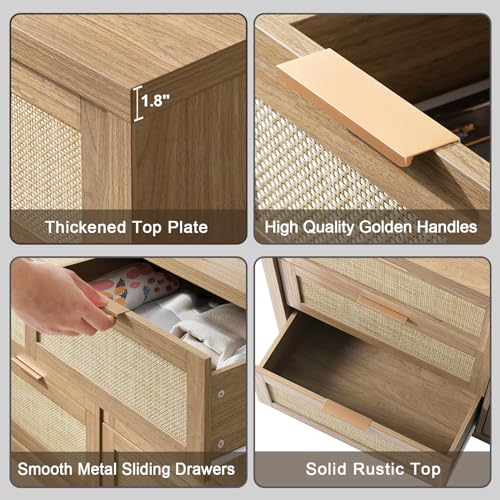 6 Drawer Rattan Wood Dresser Y83598