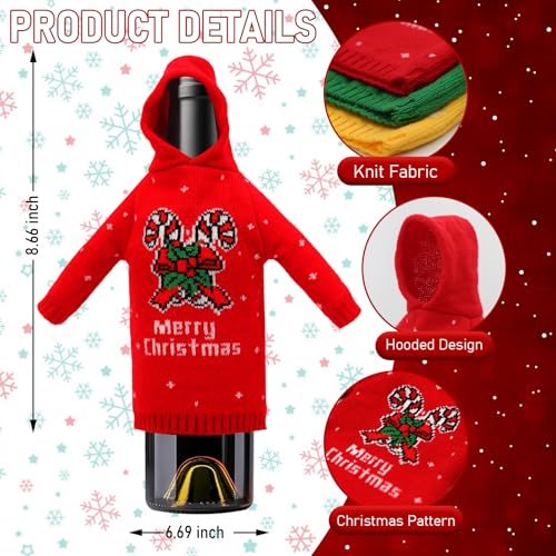 3Pcs Christmas Wine Bottle Covers Knitted Hoodie C234182