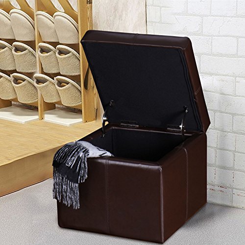 Reddish Brown Faux Leather Storage Ottoman Cube Bench T2327