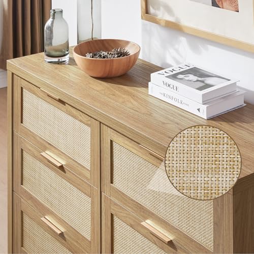 6 Drawer Rattan Wood Dresser Y83598