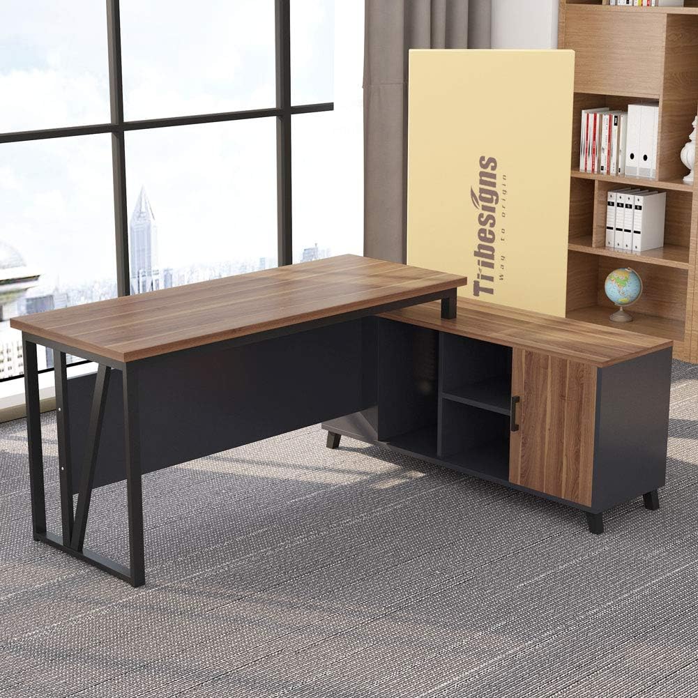 L-Shaped Desk with File Cabinet Storage D1123